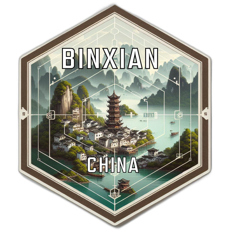 Binxian China Souvenir Travel Destination Die Cut Hexagon Fridge Magnet 2-Inch