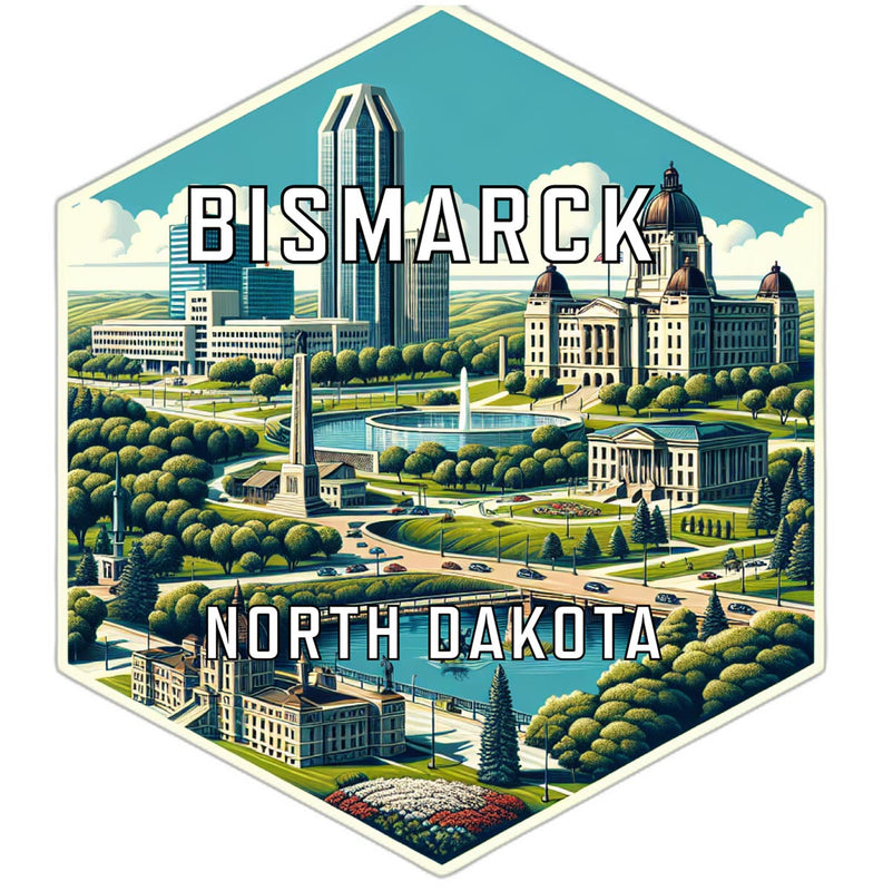 Bismarck North Dakota Souvenir Travel Destination Die Cut Hexagon Fridge Magnet 2-Inch