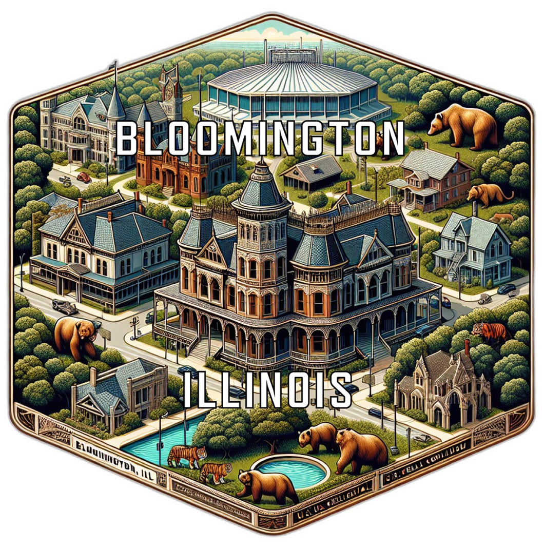 Bloomington Illinois Souvenir Travel Destination Die Cut Hexagon Fridge Magnet 2-Inch
