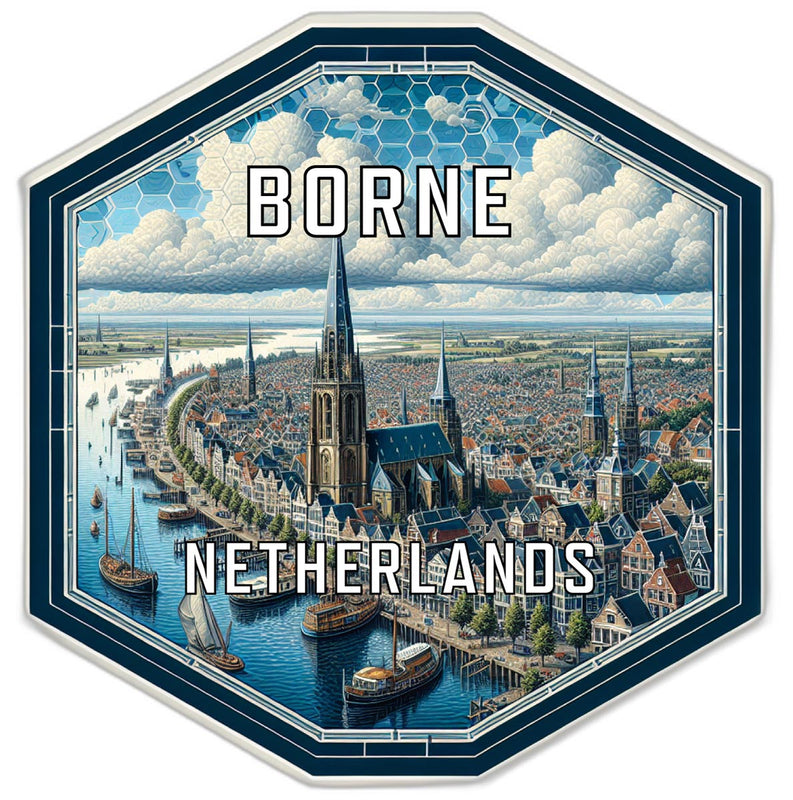 Borne Netherlands Souvenir Travel Destination Die Cut Hexagon Fridge Magnet 2-Inch