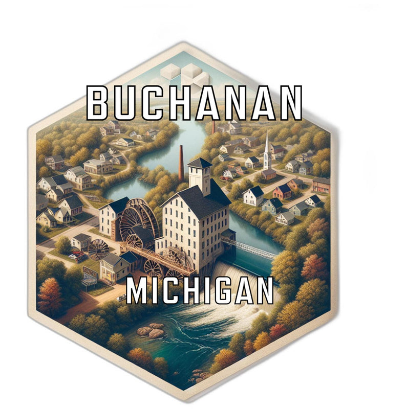 Buchanan Michigan Souvenir Travel Destination Die Cut Hexagon Fridge Magnet 2-Inch