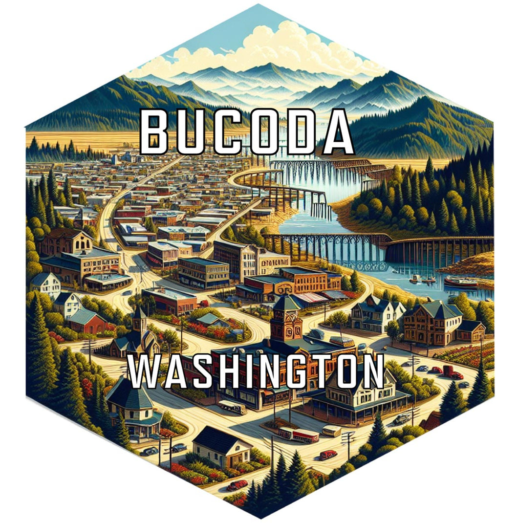 Bucoda Washington Souvenir Travel Destination Die Cut Hexagon Fridge Magnet 2-Inch