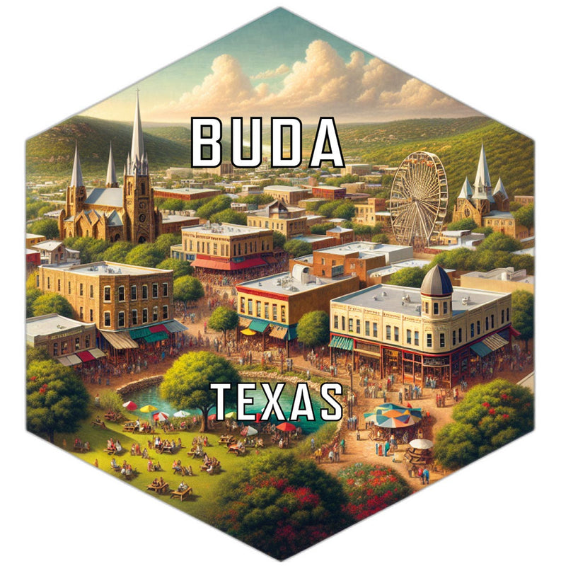 Buda Texas Souvenir Travel Destination Die Cut Hexagon Fridge Magnet 2-Inch