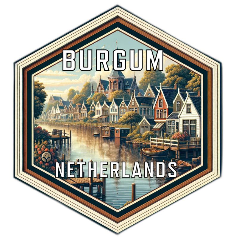 Burgum Netherlands Souvenir Travel Destination Die Cut Hexagon Fridge Magnet 2-Inch