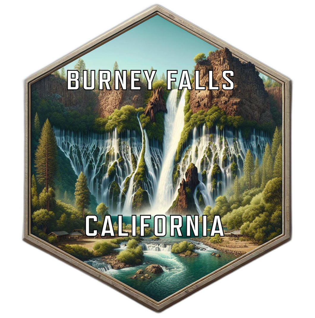 Burney Falls California Souvenir Travel Destination Die Cut Hexagon Fridge Magnet 6-Inch
