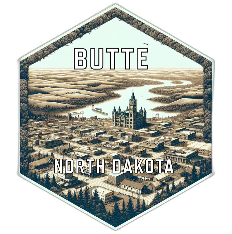 Butte North Dakota Souvenir Travel Destination Die Cut Hexagon Fridge Magnet 2-Inch