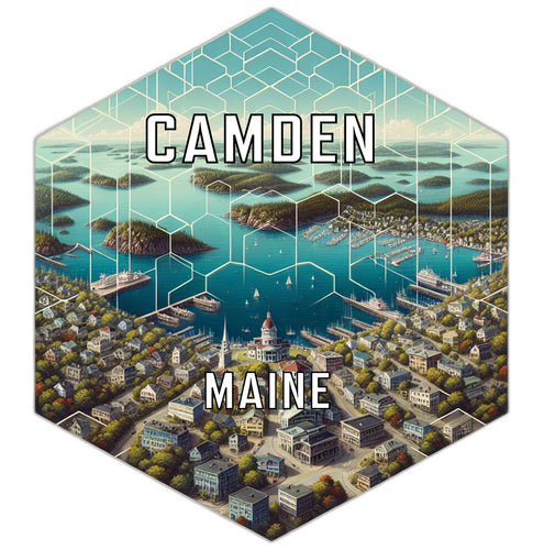 Camden Maine Souvenir Travel Destination Die Cut Hexagon Fridge Magnet 4-Inch