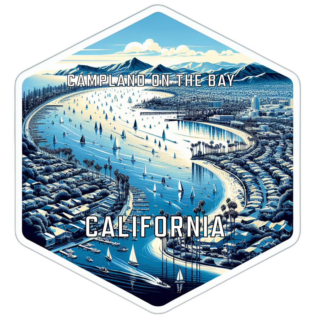 Campland On The Bay California Souvenir Travel Destination Die Cut Hexagon Fridge Magnet 2-Inch