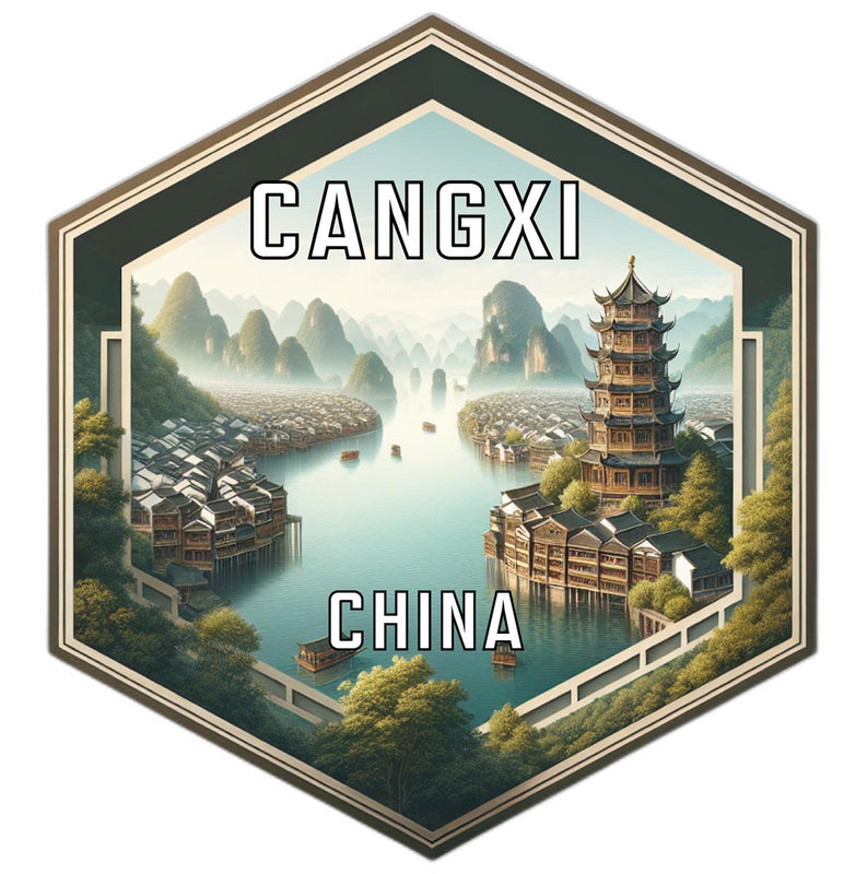 Cangxi China Souvenir Travel Destination Die Cut Hexagon Fridge Magnet 2-Inch