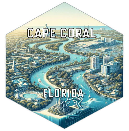 Cape Coral Florida Souvenir Travel Destination Die Cut Hexagon Fridge Magnet 2-Inch