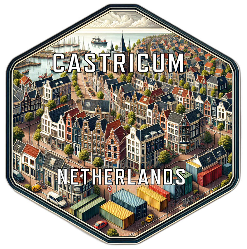Castricum Netherlands Souvenir Travel Destination Die Cut Hexagon Fridge Magnet 2-Inch