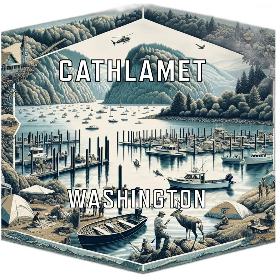Cathlamet Washington Souvenir Travel Destination Die Cut Hexagon Fridge Magnet 6-Inch