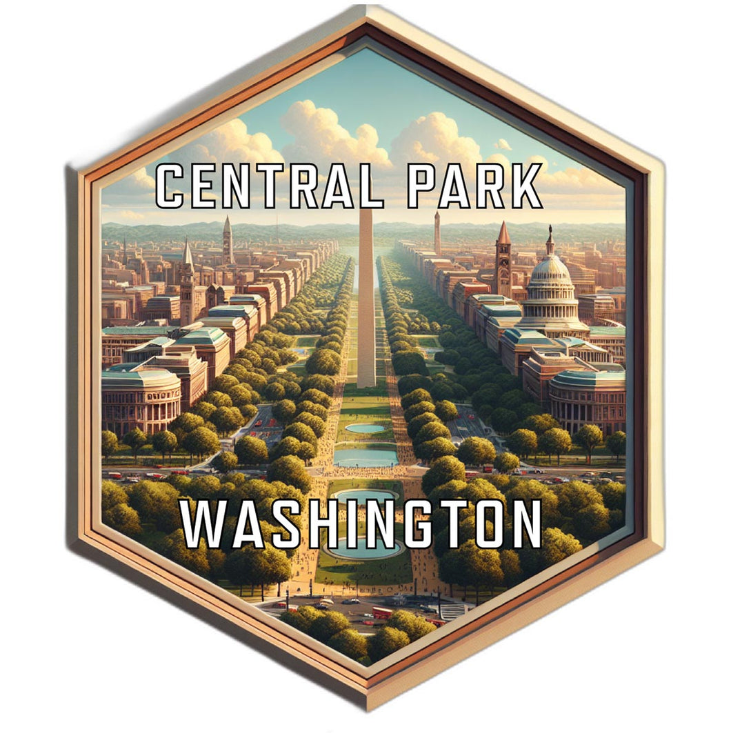Central Park Washington Souvenir Travel Destination Die Cut Hexagon Fridge Magnet 2-Inch