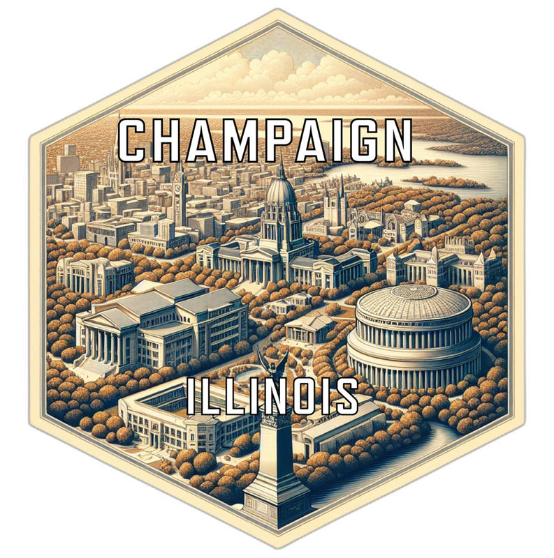 Champaign Illinois Souvenir Travel Destination Die Cut Hexagon Fridge Magnet 2-Inch