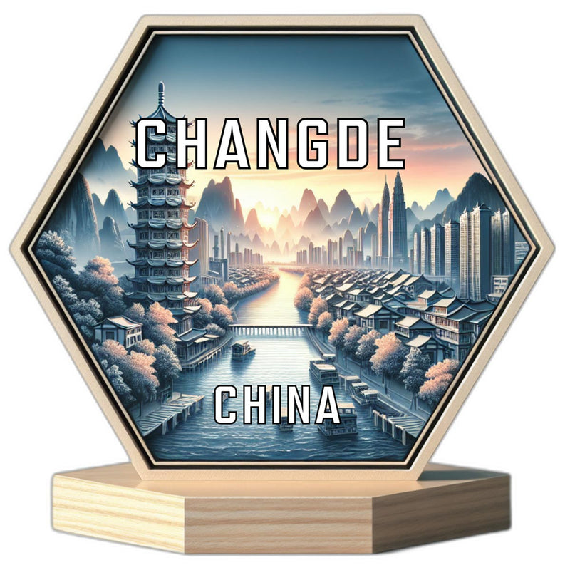 Changde China Souvenir Travel Destination Die Cut Hexagon Fridge Magnet 2-Inch