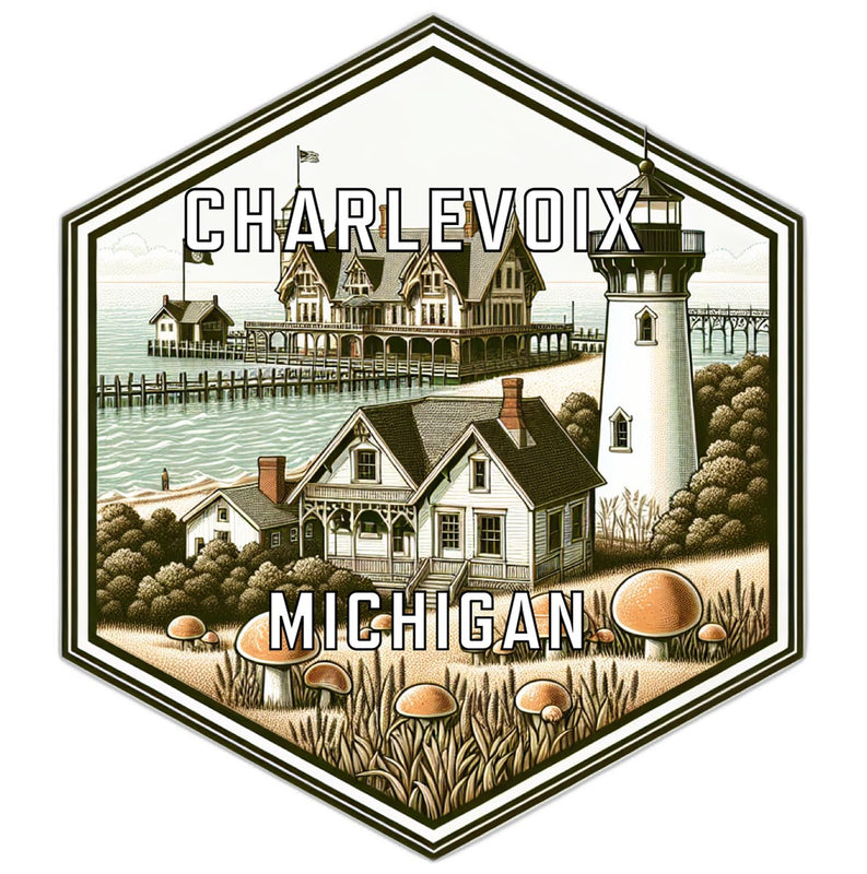 Charlevoix Michigan Souvenir Travel Destination Die Cut Hexagon Fridge Magnet 2-Inch