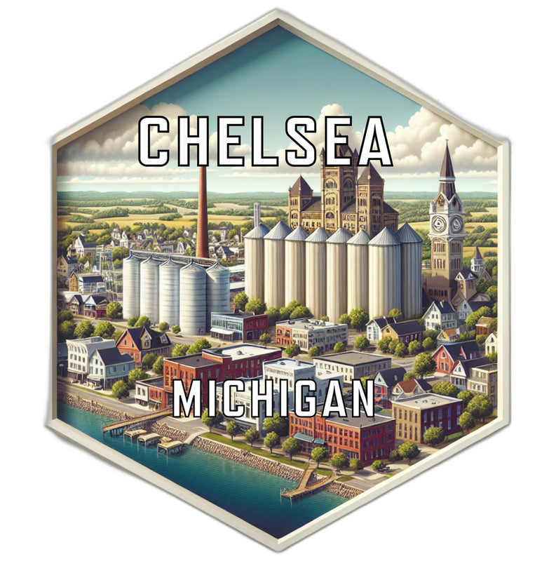 Chelsea Michigan Souvenir Travel Destination Die Cut Hexagon Fridge Magnet 6-Inch