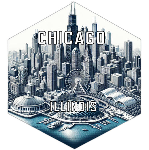 Chicago Illinois Souvenir Travel Destination Die Cut Hexagon Fridge Magnet 2-Inch
