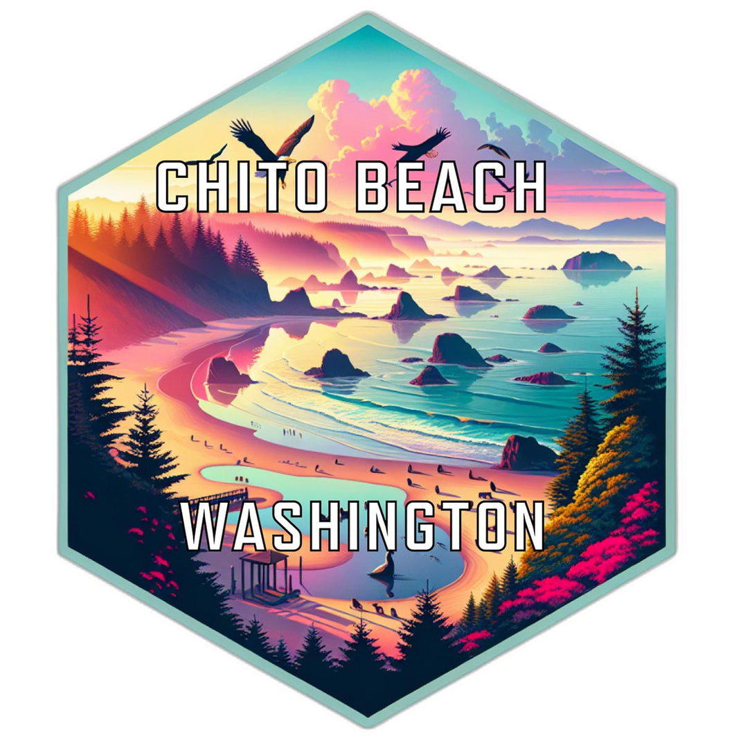 Chito Beach Washington Souvenir Travel Destination Die Cut Hexagon Fridge Magnet 2-Inch