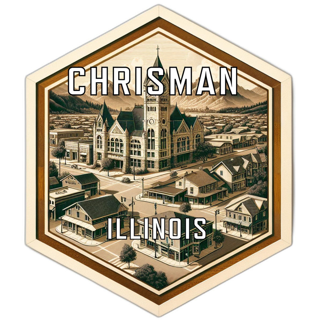 Chrisman Illinois Souvenir Travel Destination Die Cut Hexagon Fridge Magnet 6-Inch