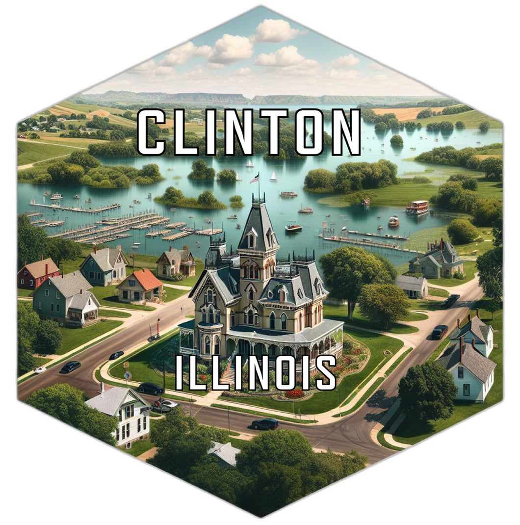 Clinton Illinois Souvenir Travel Destination Die Cut Hexagon Fridge Magnet 2-Inch