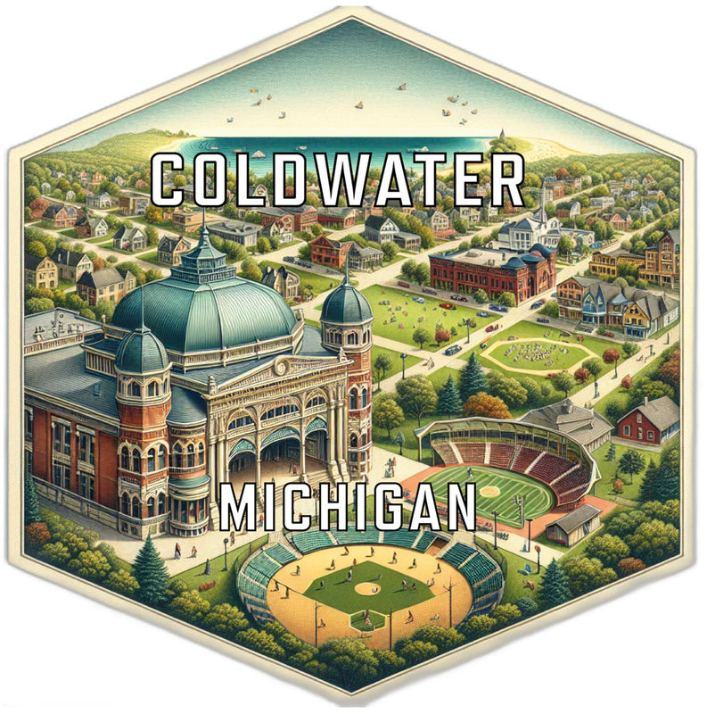 Coldwater Michigan Souvenir Travel Destination Die Cut Hexagon Fridge Magnet 6-Inch