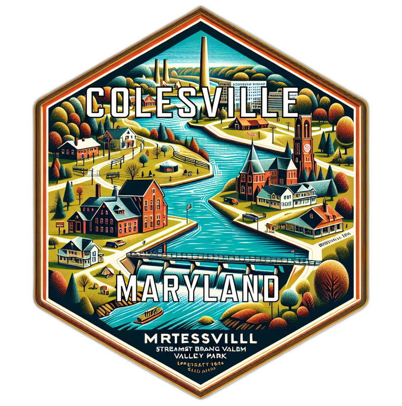 Colesville Maryland Souvenir Travel Destination Die Cut Hexagon Fridge Magnet 2-Inch