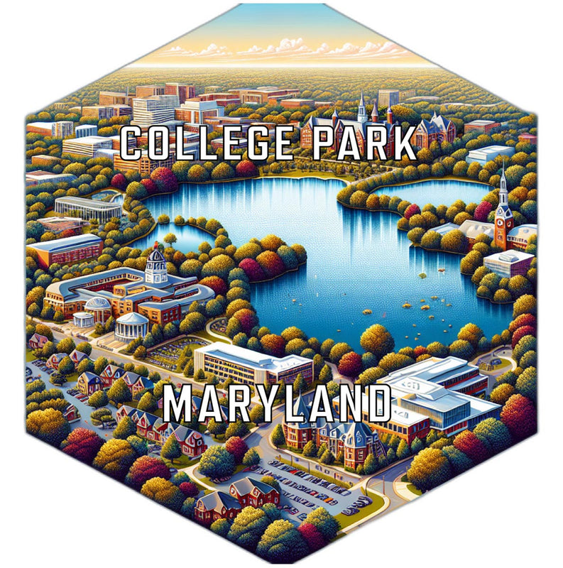 College Park Maryland Souvenir Travel Destination Die Cut Hexagon Fridge Magnet 2-Inch