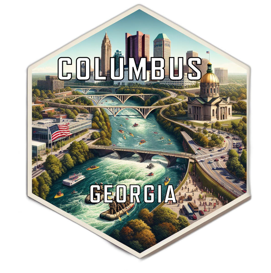Columbus Georgia Souvenir Travel Destination Die Cut Hexagon Fridge Magnet 4-Inch