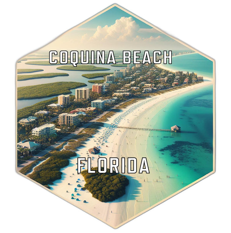 Coquina Beach Florida Souvenir Travel Destination Die Cut Hexagon Fridge Magnet 6-Inch