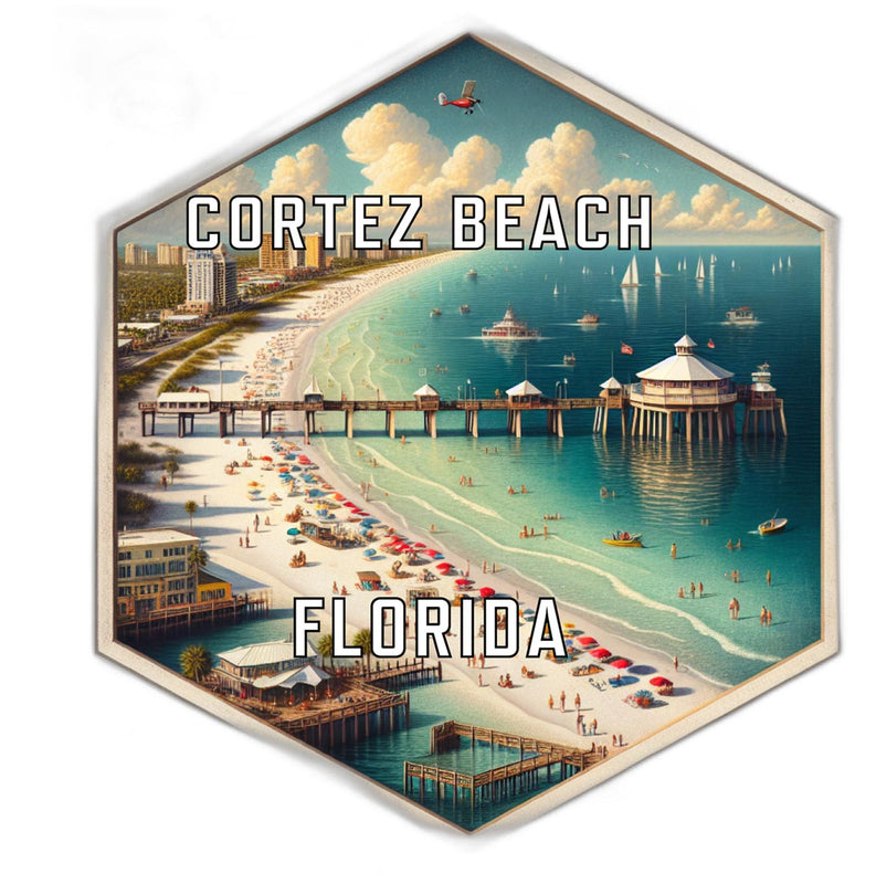 Cortez Beach Florida Souvenir Travel Destination Die Cut Hexagon Fridge Magnet 2-Inch