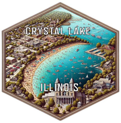 Crystal Lake Illinois Souvenir Travel Destination Die Cut Hexagon Fridge Magnet 6-Inch