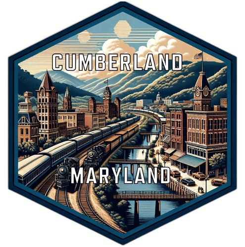 Cumberland Maryland Souvenir Travel Destination Die Cut Hexagon Fridge Magnet 2-Inch