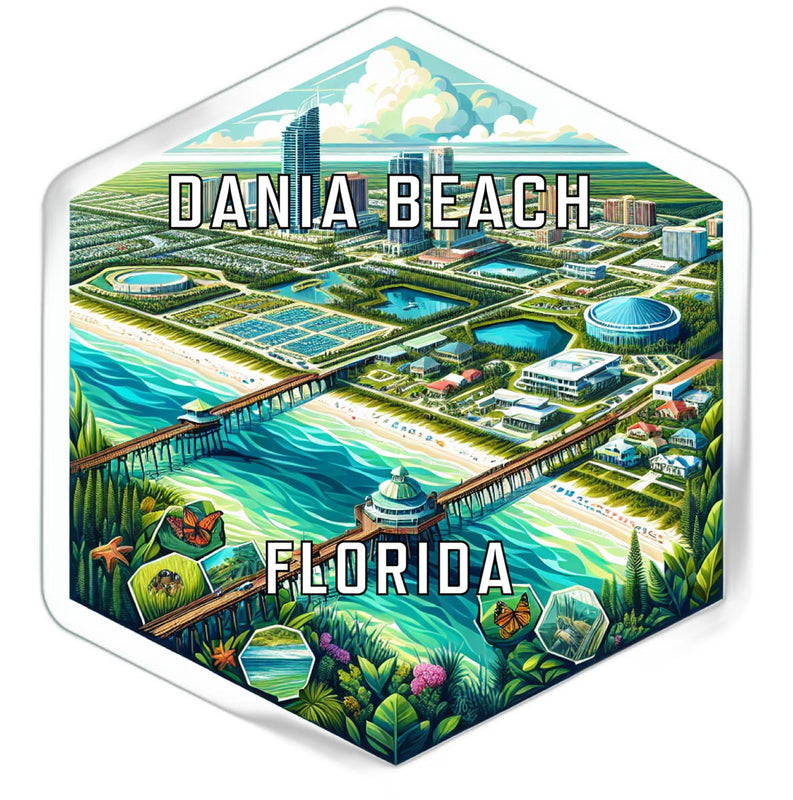 Dania Beach Florida Souvenir Travel Destination Die Cut Hexagon Fridge Magnet 2-Inch