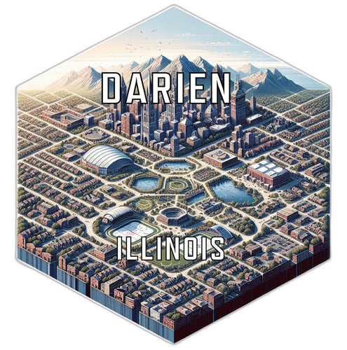 Darien Illinois Souvenir Travel Destination Die Cut Hexagon Fridge Magnet 6-Inch