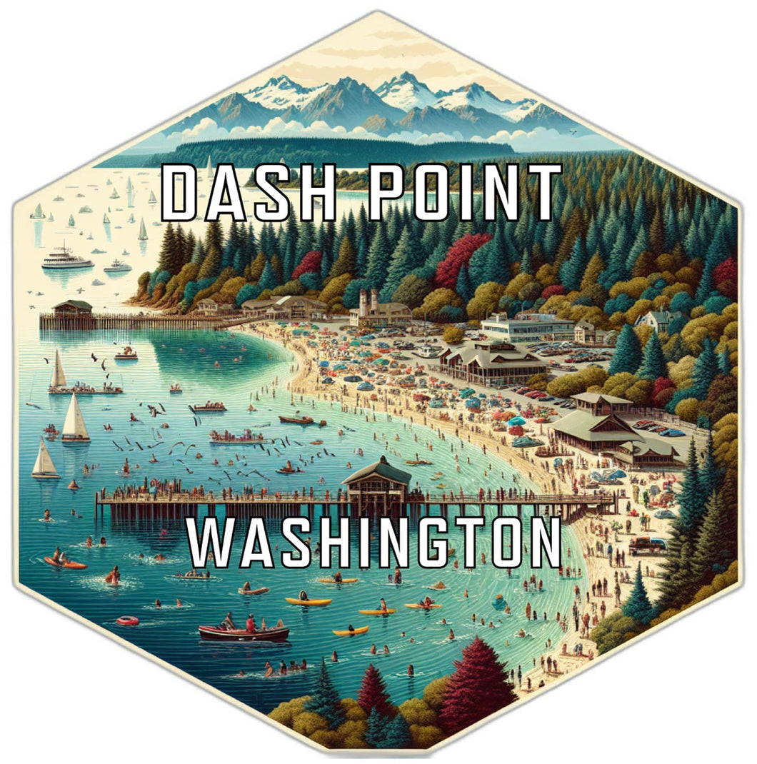 Dash Point Washington Souvenir Travel Destination Die Cut Hexagon Fridge Magnet 2-Inch