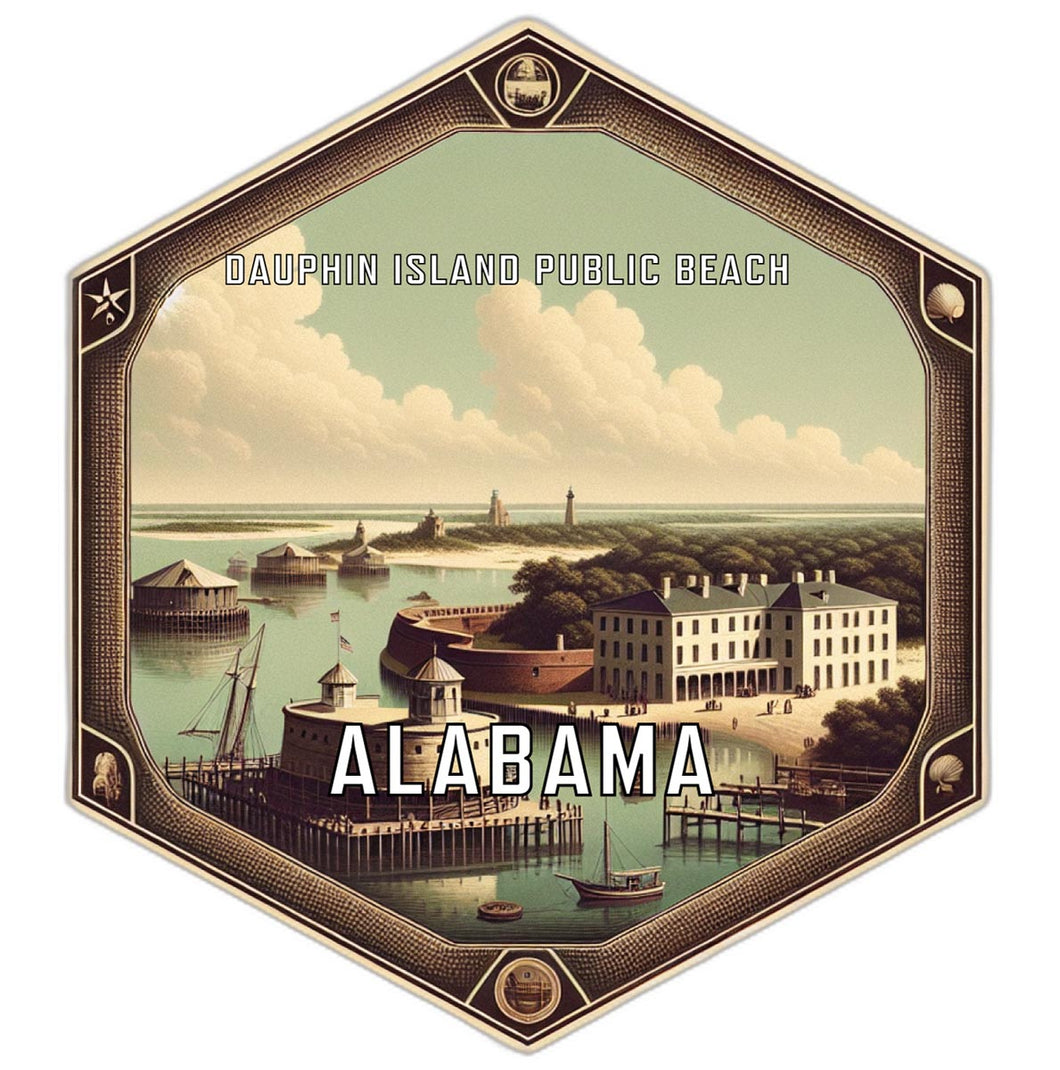 Dauphin Island Public Beach Alabama Souvenir Travel Destination Die Cut Hexagon Fridge Magnet 6-Inch