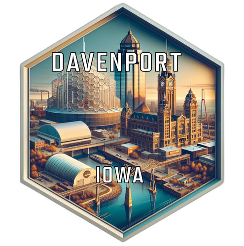 Davenport Iowa Souvenir Travel Destination Die Cut Hexagon Fridge Magnet 2-Inch