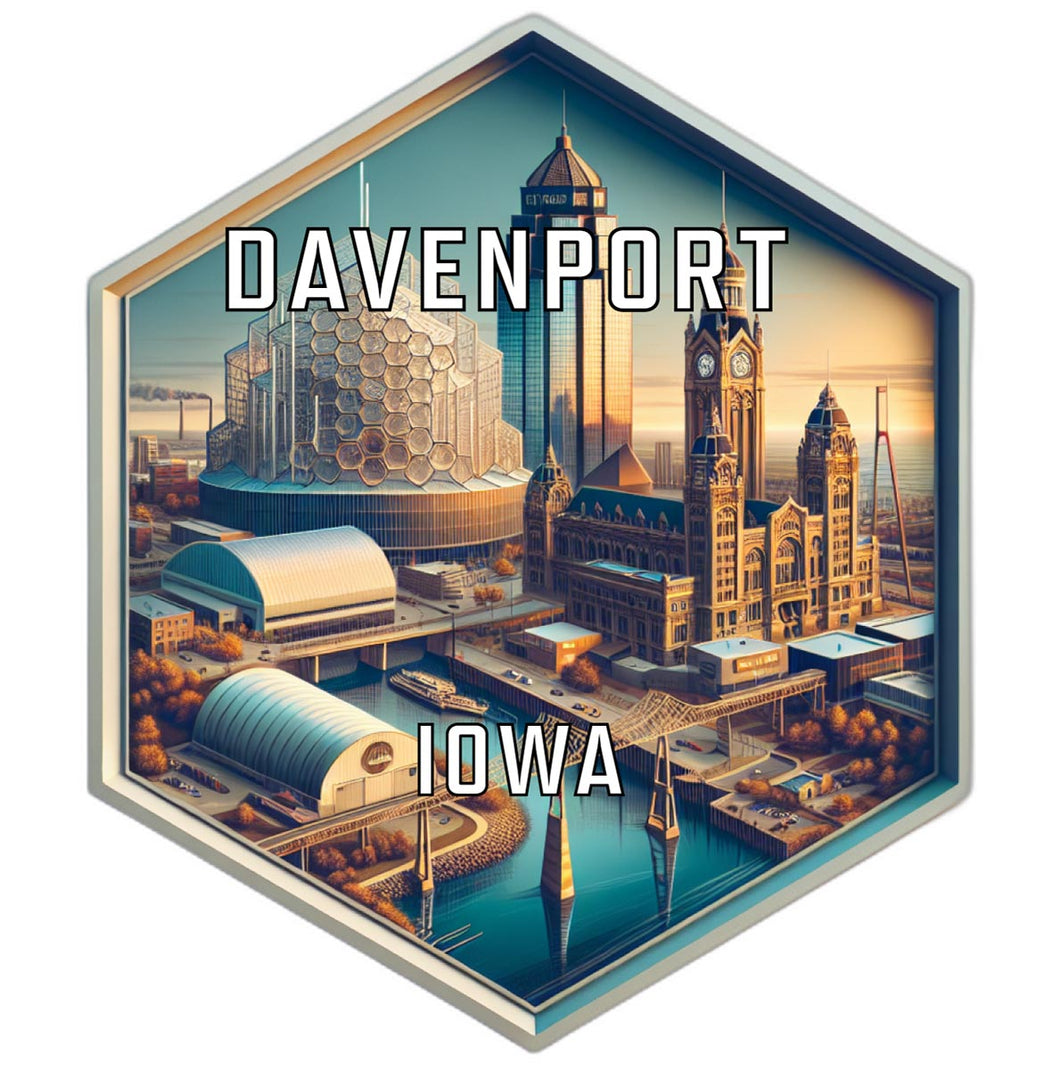 Davenport Iowa Souvenir Travel Destination Die Cut Hexagon Fridge Magnet 2-Inch