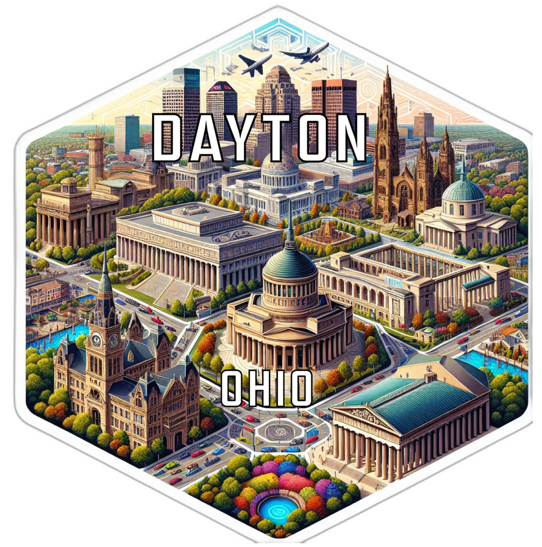 Dayton Ohio Souvenir Travel Destination Die Cut Hexagon Fridge Magnet 4-Inch