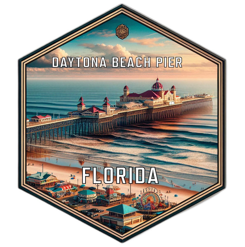 Daytona Beach Pier Florida Souvenir Travel Destination Die Cut Hexagon Fridge Magnet 2-Inch