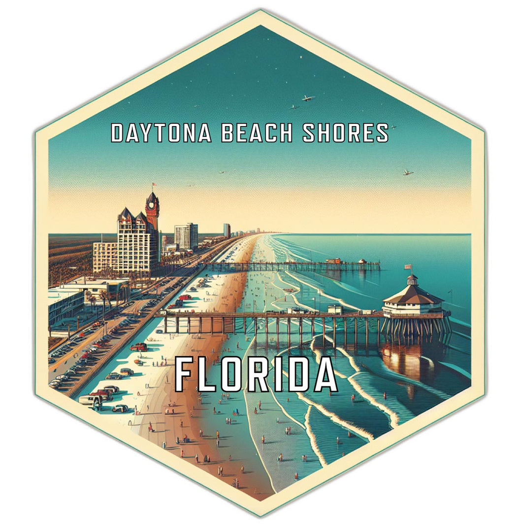 Daytona Beach Shores Florida Souvenir Travel Destination Die Cut Hexagon Fridge Magnet 2-Inch