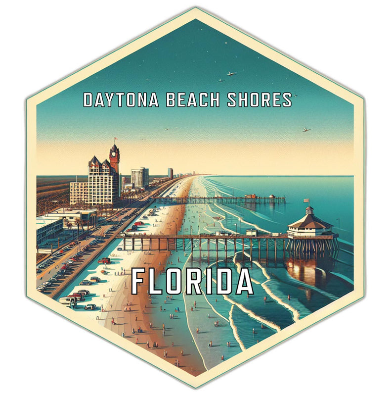 Daytona Beach Shores Florida Souvenir Travel Destination Die Cut Hexagon Fridge Magnet 2-Inch