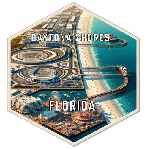 Daytona Shores Florida Souvenir Travel Destination Die Cut Hexagon Fridge Magnet 2-Inch