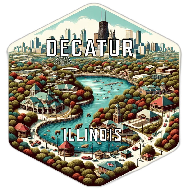 Decatur Illinois Souvenir Travel Destination Die Cut Hexagon Fridge Magnet 6-Inch