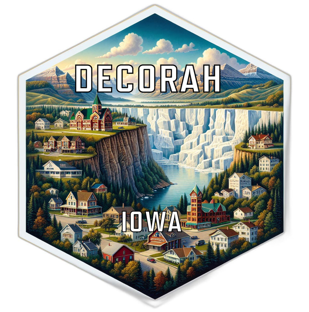 Decorah Iowa Souvenir Travel Destination Die Cut Hexagon Fridge Magnet 2-Inch