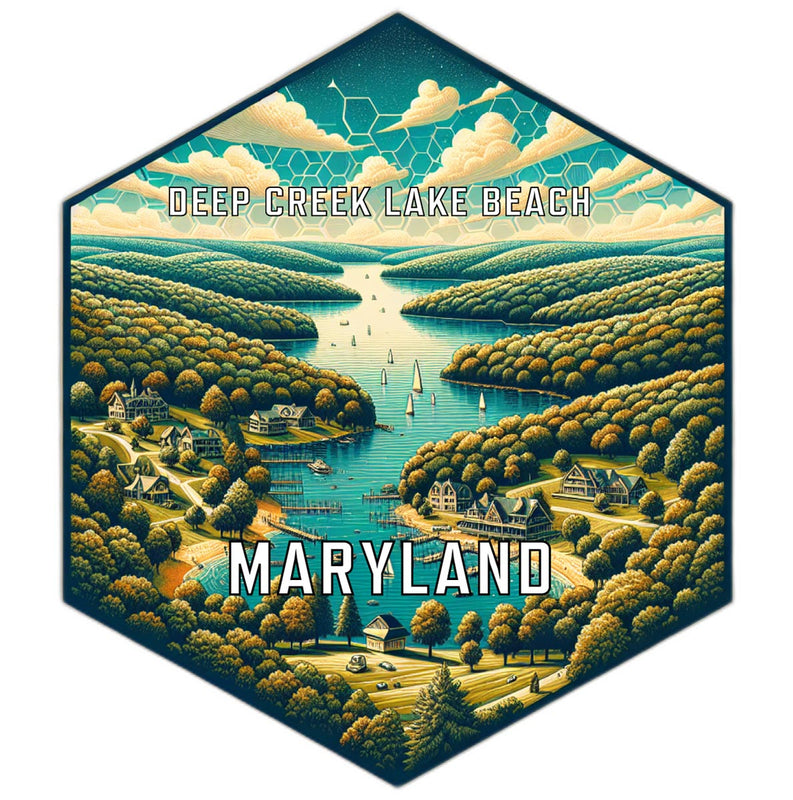 Deep Creek Lake Beach Maryland Souvenir Travel Destination Die Cut Hexagon Fridge Magnet 2-Inch