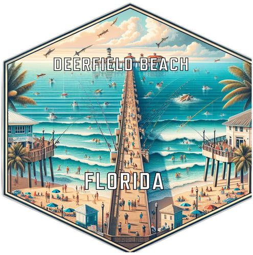 Deerfield Beach Florida Souvenir Travel Destination Die Cut Hexagon Fridge Magnet 6-Inch