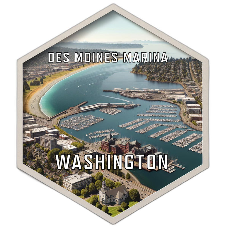 Des Moines Marina Washington Souvenir Travel Destination Die Cut Hexagon Fridge Magnet 4-Inch