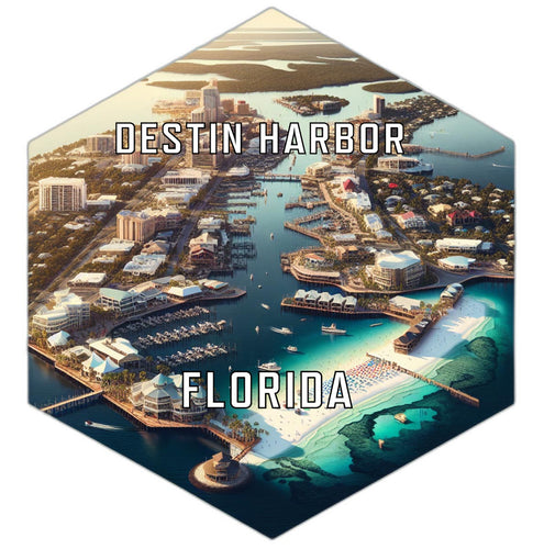 Destin Harbor Florida Souvenir Travel Destination Die Cut Hexagon Fridge Magnet 2-Inch